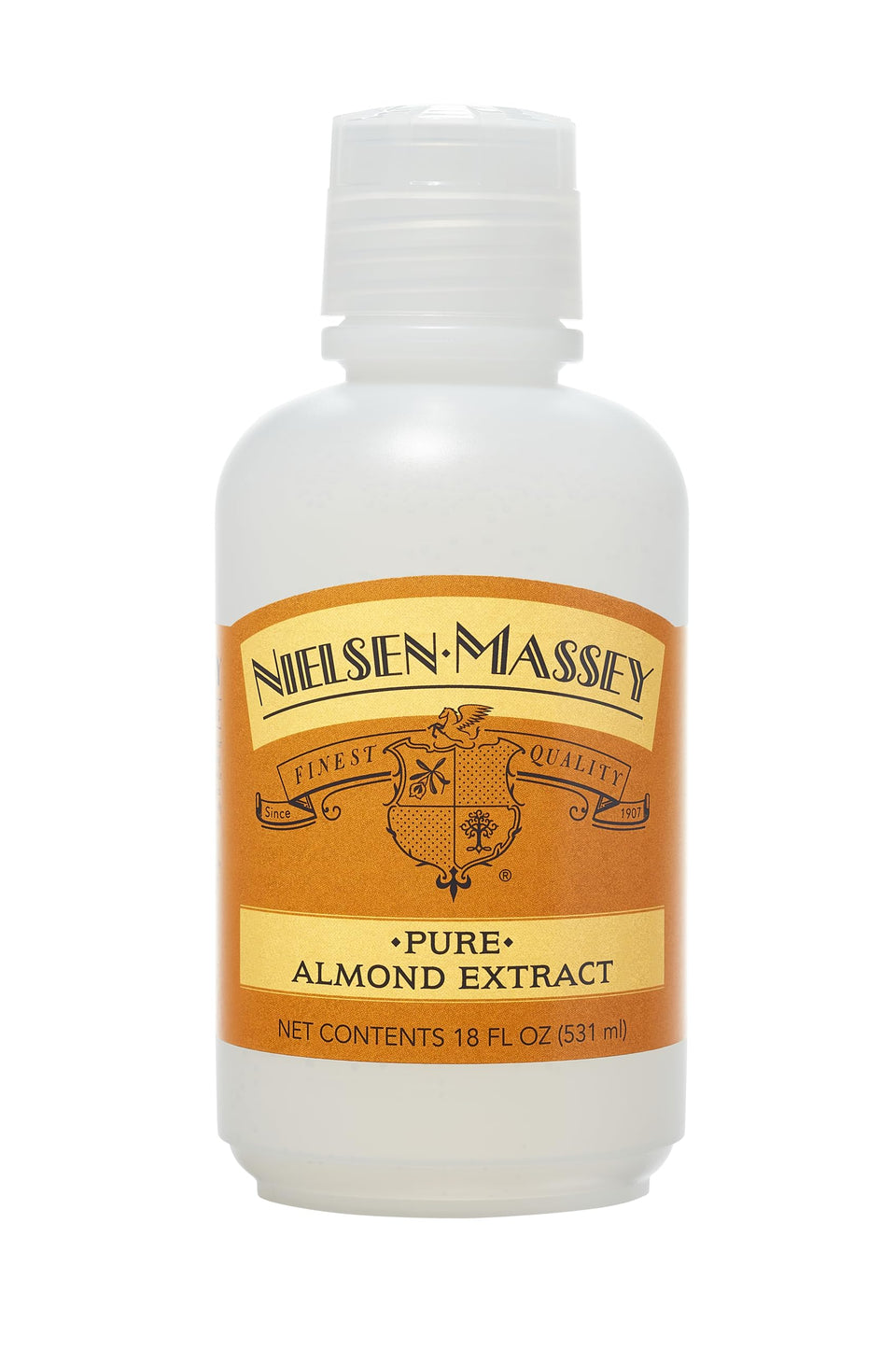 Nielsen-Massey Pure Almond Extract bottle front, ideal for baking and cooking