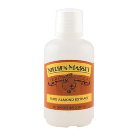 Nielsen-Massey almond extract bottle pour shows versatility for desserts and dressings