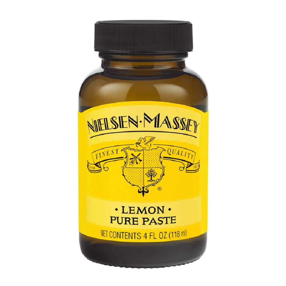 Nielsen-Massey Pure Lemon Paste jar on kitchen counter for quick flavor boosts.