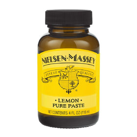 Nielsen-Massey Pure Lemon Paste jar on kitchen counter for quick flavor boosts.