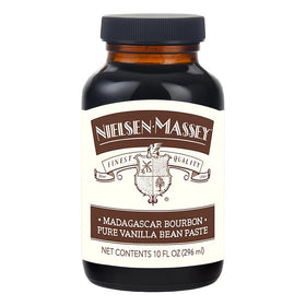 Nielsen-Massey Vanilla Bean Paste bottle close-up shows real specks for authentic flavor.