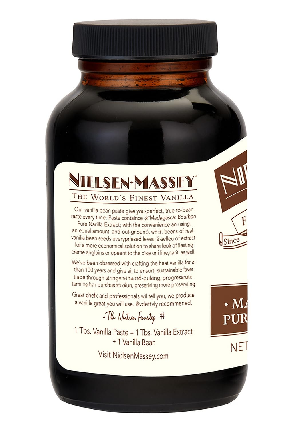 Nielsen-Massey Vanilla Bean Paste in a kitchen scene suggests versatile baking uses.