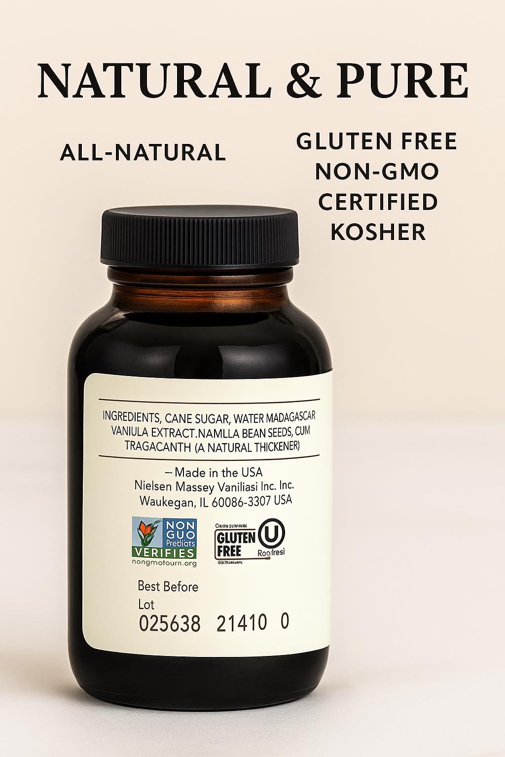Nielsen-Massey Vanilla Bean Paste product close-up emphasizes real vanilla specks.