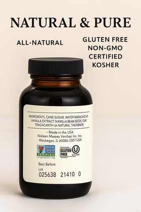 Nielsen-Massey Vanilla Bean Paste product close-up emphasizes real vanilla specks.