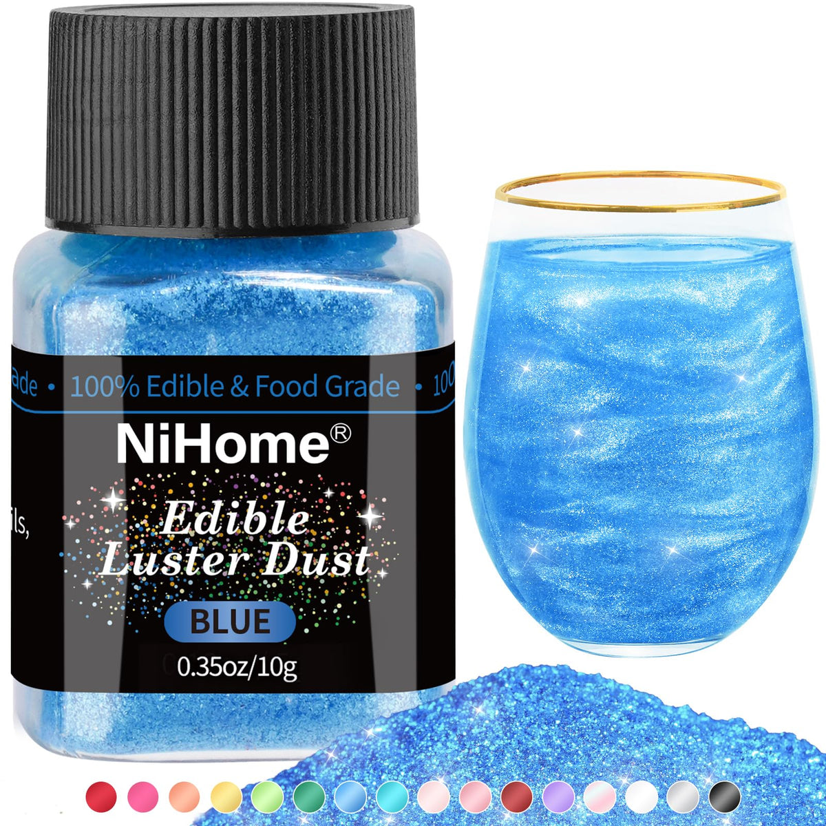 NiHome edible glitter blue powder closeup for dazzling desserts.