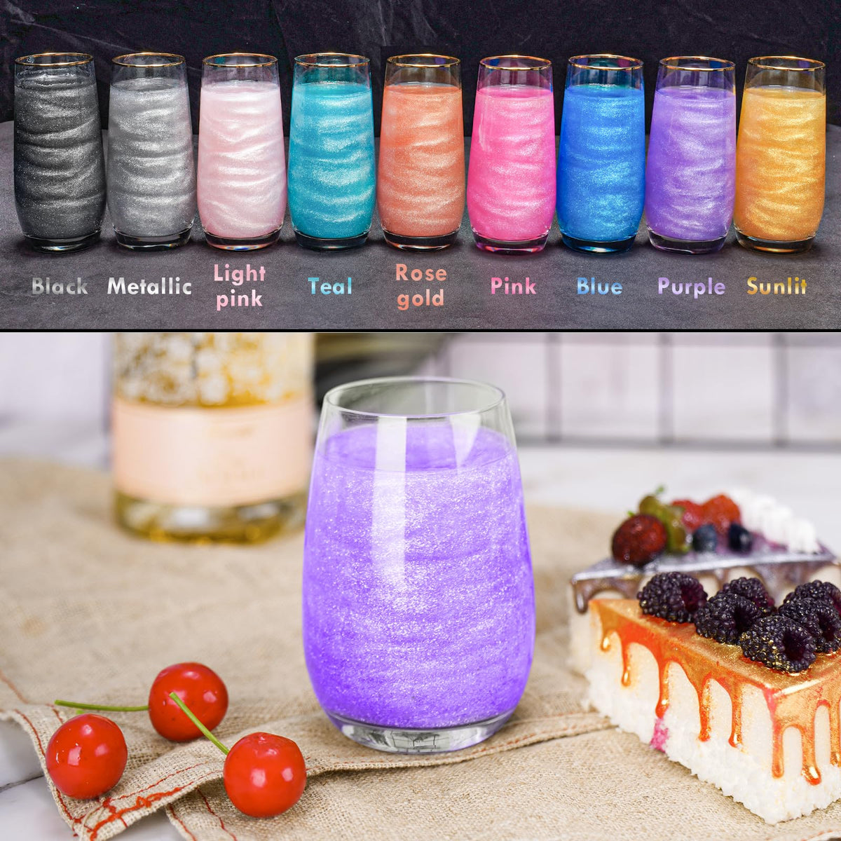 NiHome purple cocktail glitter dust on drink garnish