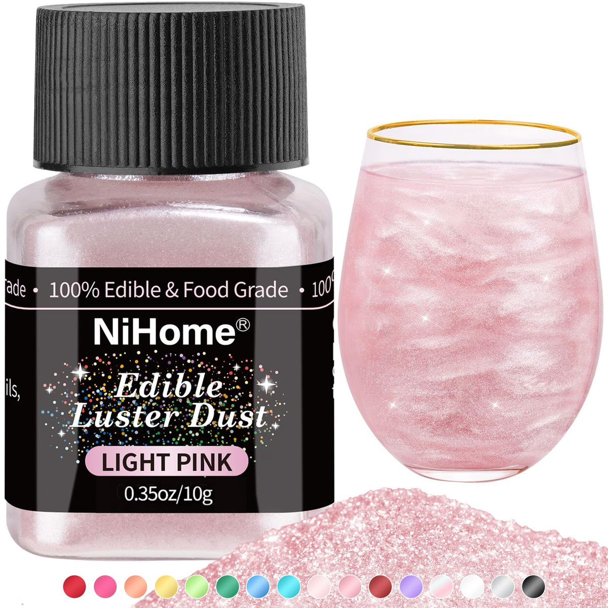 NiHome edible glitter powder adds light pink pour sparkle to beverages