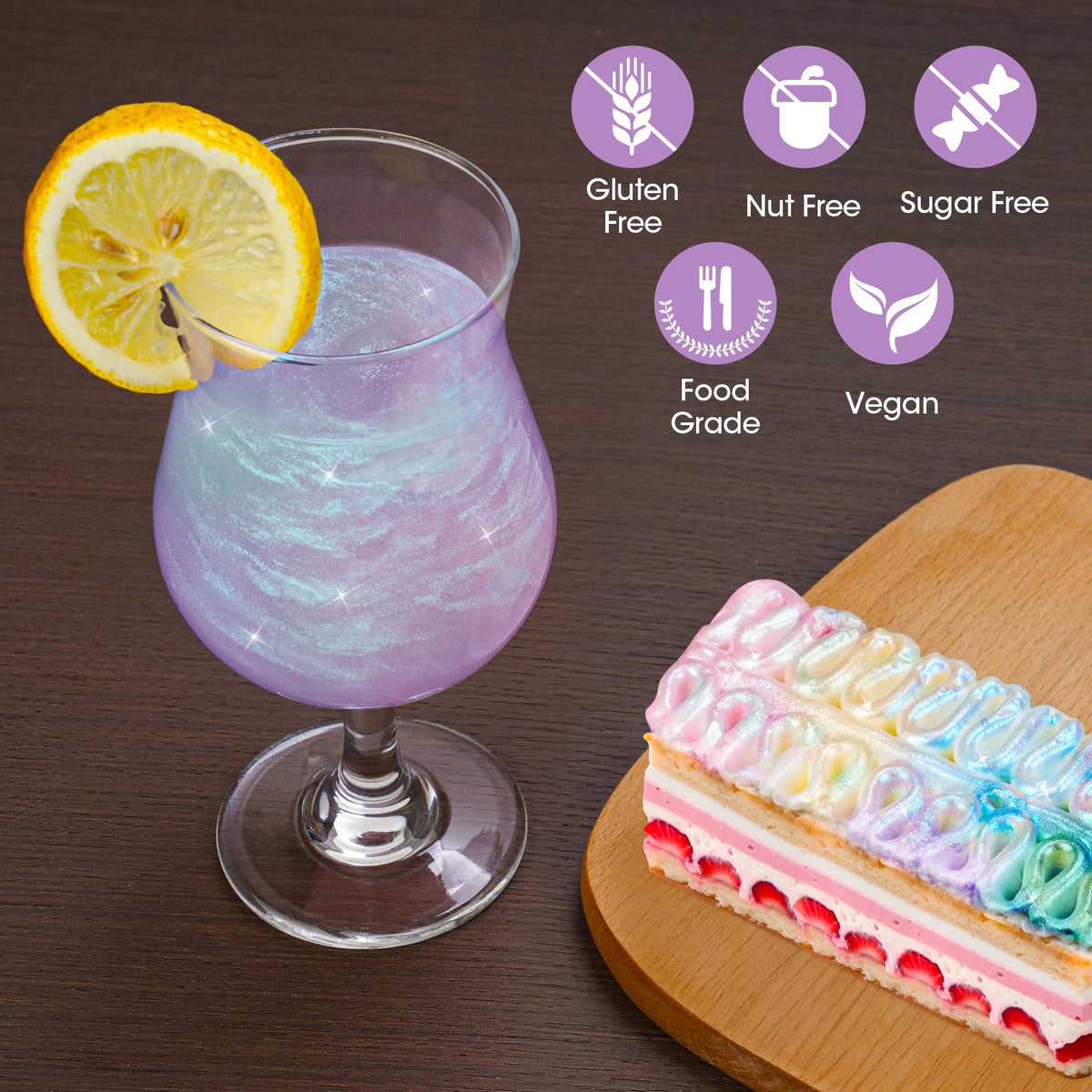 NiHome iridescent purple glitter on a cocktail for a vibrant presentation.