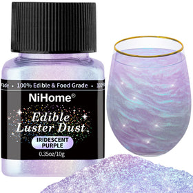 NiHome iridescent purple glitter powder in a jar adds edible sparkle to desserts.