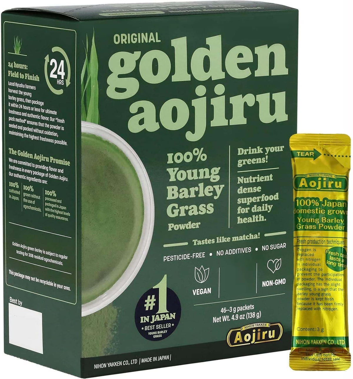 NIHON YAKKEN Golden Aojiru Original packets front view for easy daily greens.