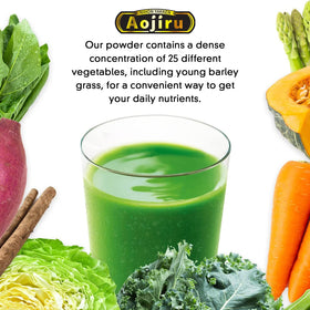 NIHON YAKKEN Kin no Aojiru with young barley grass adds greens to beverages.