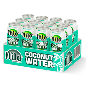 NILO coconut water bottle pour close-up highlights crisp liquid and natural coconut flavor