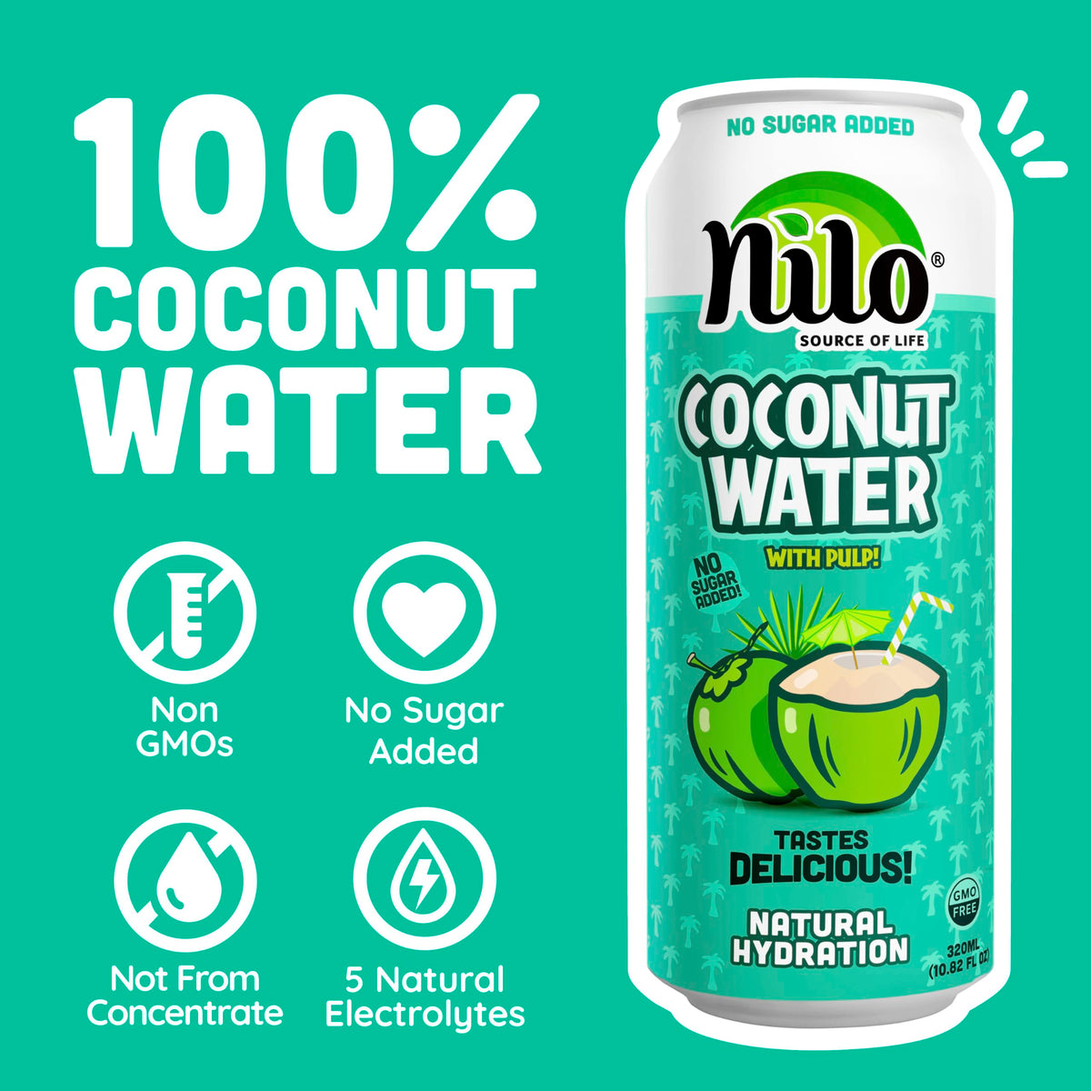 NILO coconut water pulp close-up shows real fruit fibers and texture