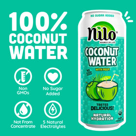 NILO coconut water pulp close-up shows real fruit fibers and texture