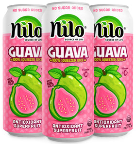 NILO Pink Guava Juice 12-pack cans for on-the-go tropical refreshment.