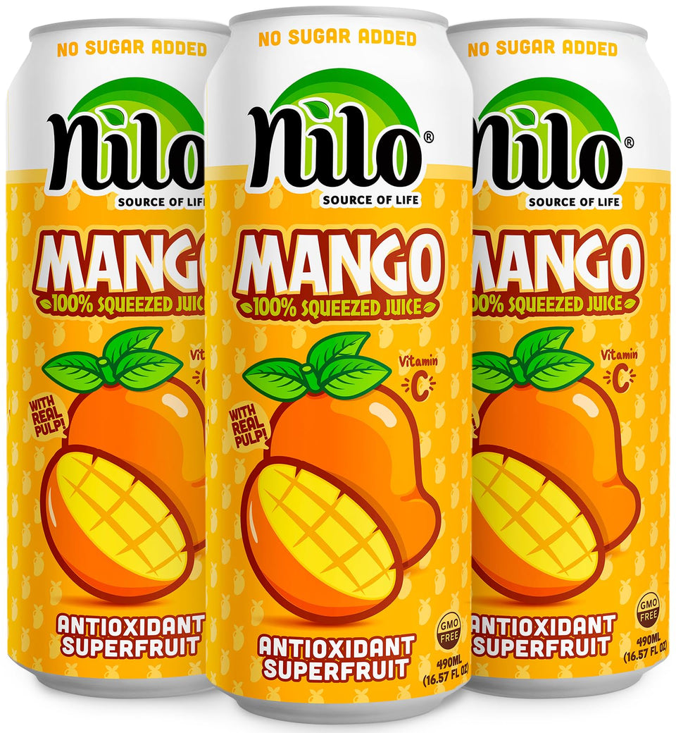 NILO Mango Juice pack of 12 cans, convenient and ready to enjoy tropical flavor.