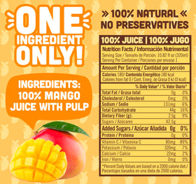 NILO Mango Juice packaging close-up emphasizes no added sugar or preservatives