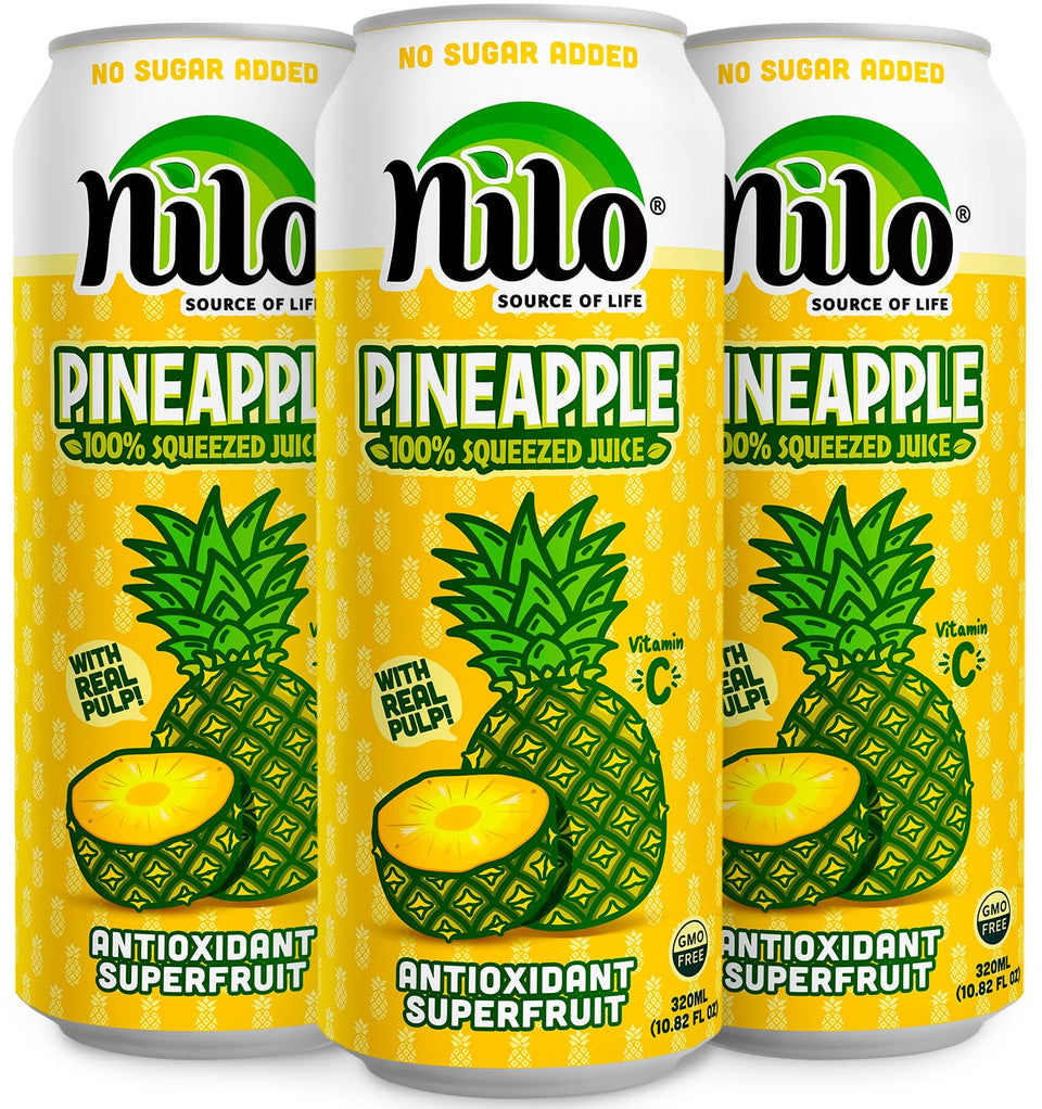 NILO Pineapple Juice bottle front, 100% squeezed, no sugar added.