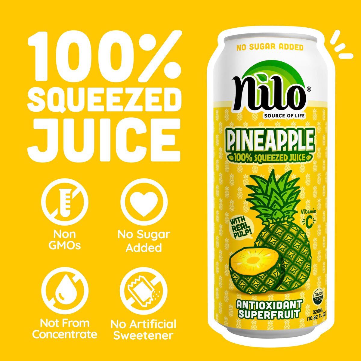 NILO Pineapple Juice 12-pack ready for easy daily servings.