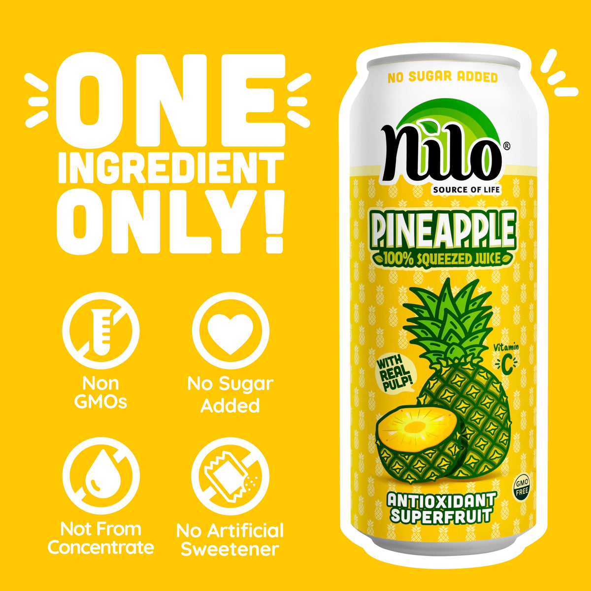Real pineapple pulp visible in NILO juice, authentic texture in every sip.