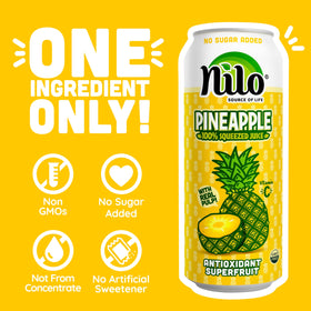 Real pineapple pulp visible in NILO juice, authentic texture in every sip.