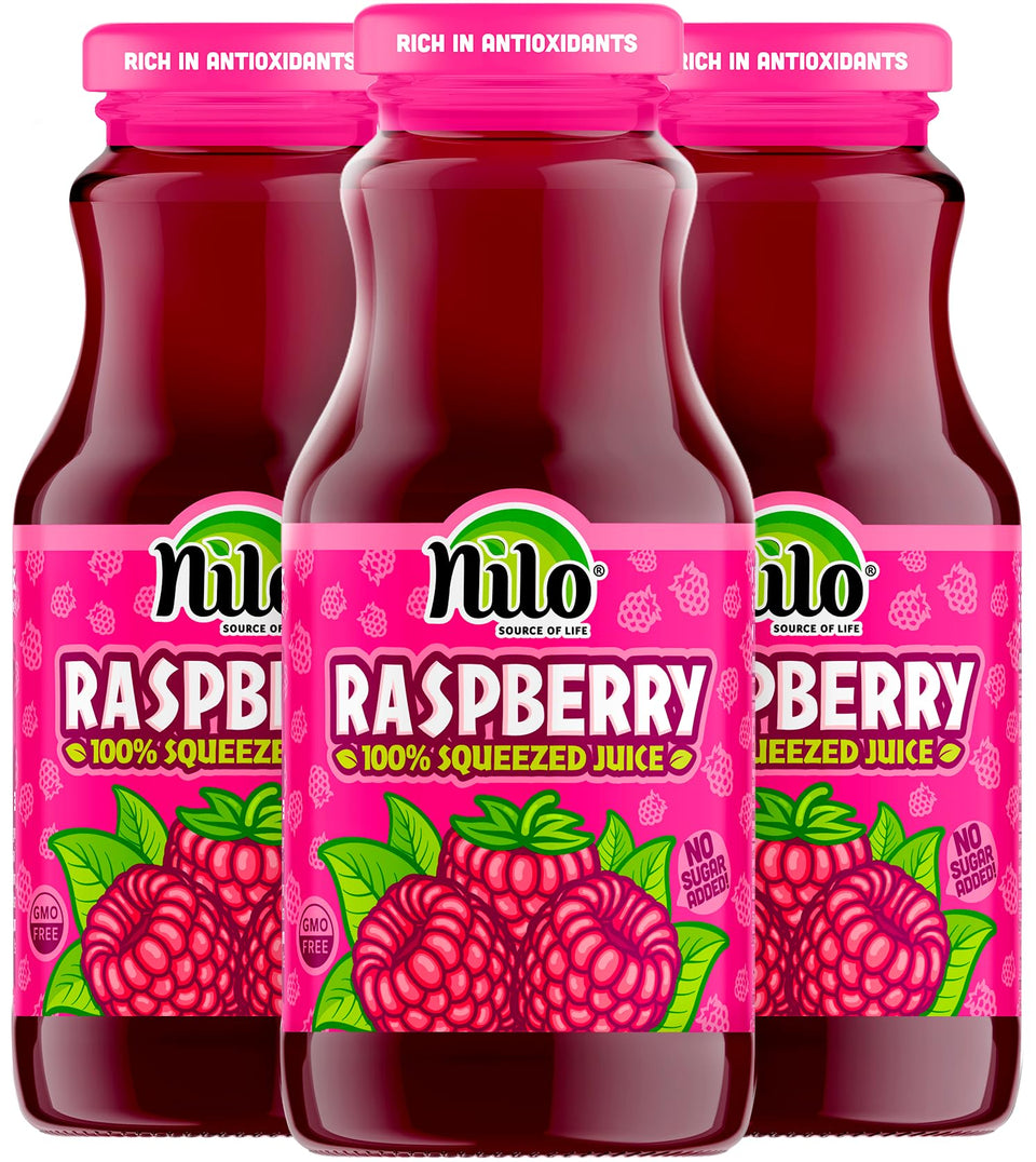 NILO Raspberry Juice 12-pack on display for convenient refreshment