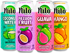 NILO Variety Pack bottle set showing four tropical juice flavors.