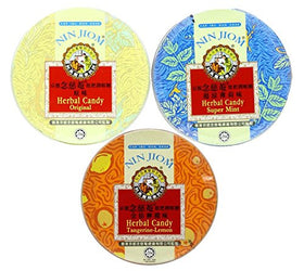Nin Jiom mint herbal candy tin showing refreshing flavor and portability.