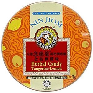 Nin Jiom tangerine-lemon candy tin offers citrus brightness and quick enjoyment.