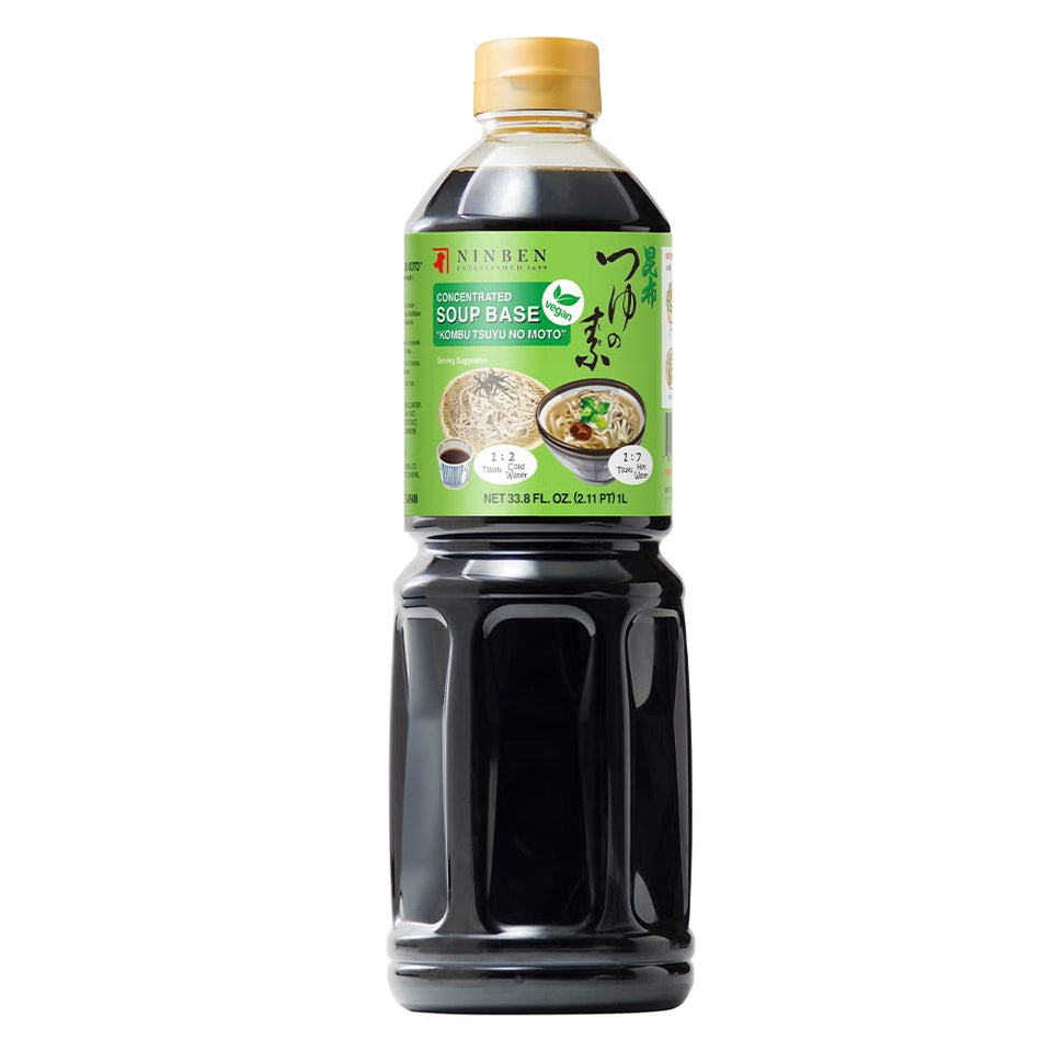 Ninben Kombu Tsuyu bottle front view, ideal ramen broth base.