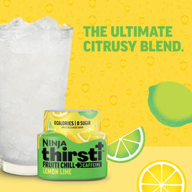 Ninja Thirsti Lemon Lime drops on a table beside a glass, ready to refresh