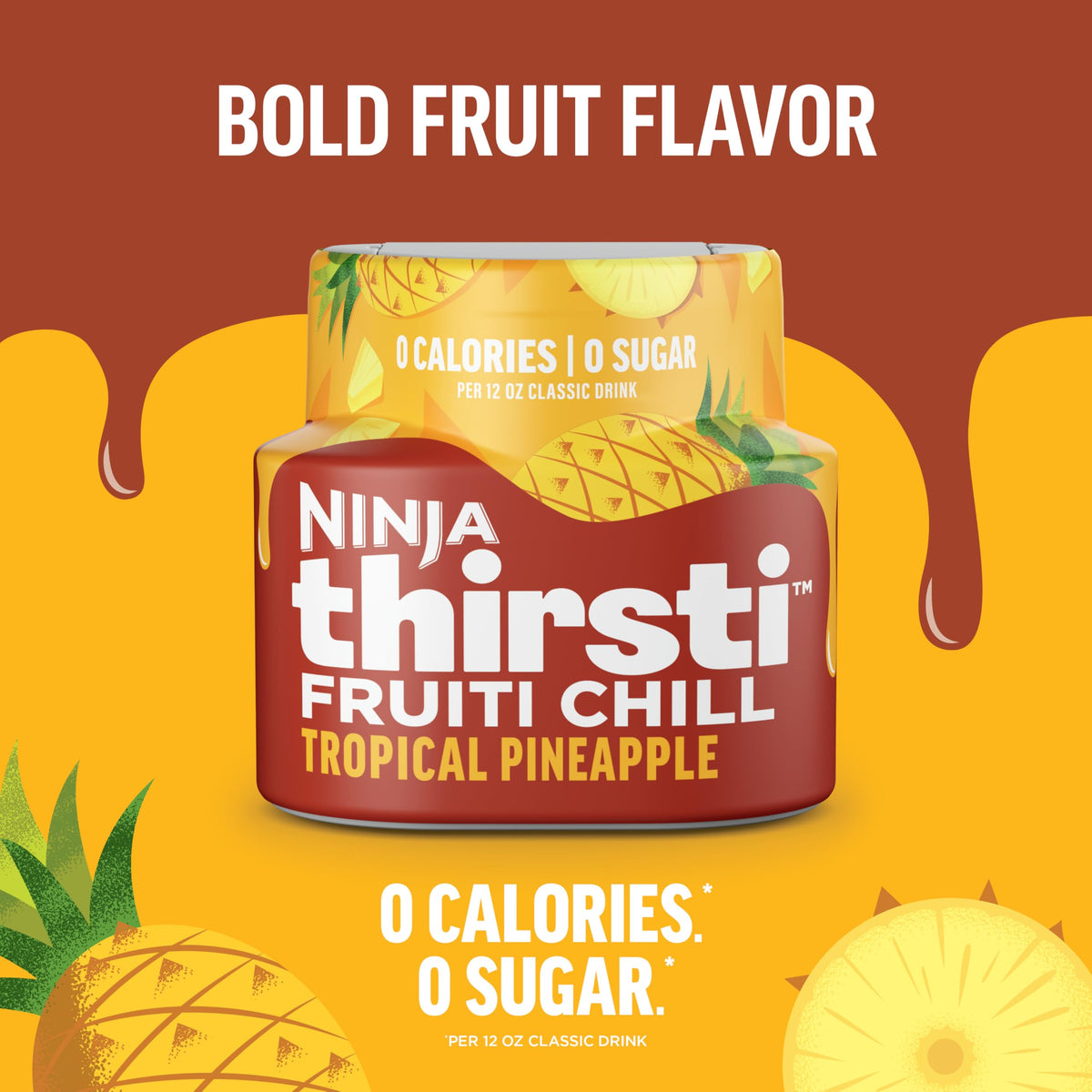 Close-up of Ninja Thirsti FruiTi Chill Tropical Pineapple bottle