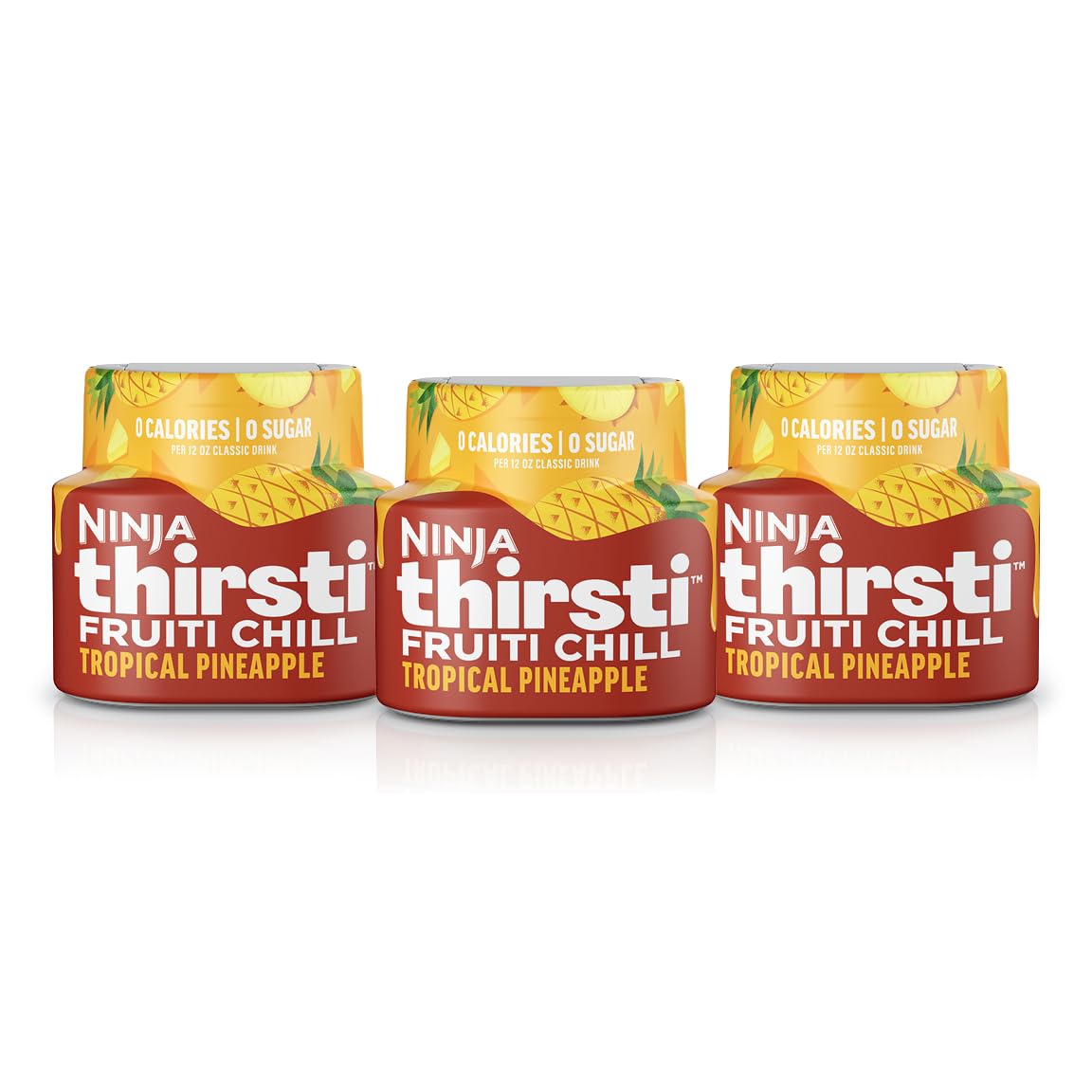 Ninja Thirsti FruiTi Chill Tropical Pineapple drops pour into a glass showing bold flavor