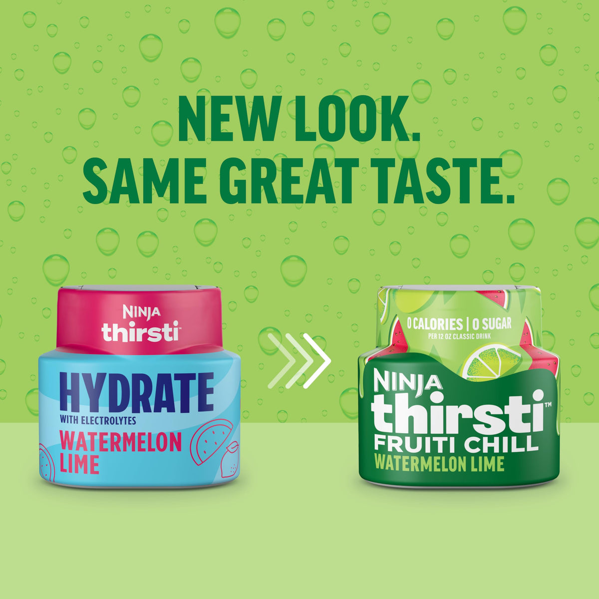 Ninja Thirsti FRUITI CHILL Water Drops bottle close-up showing clear flavor labels.