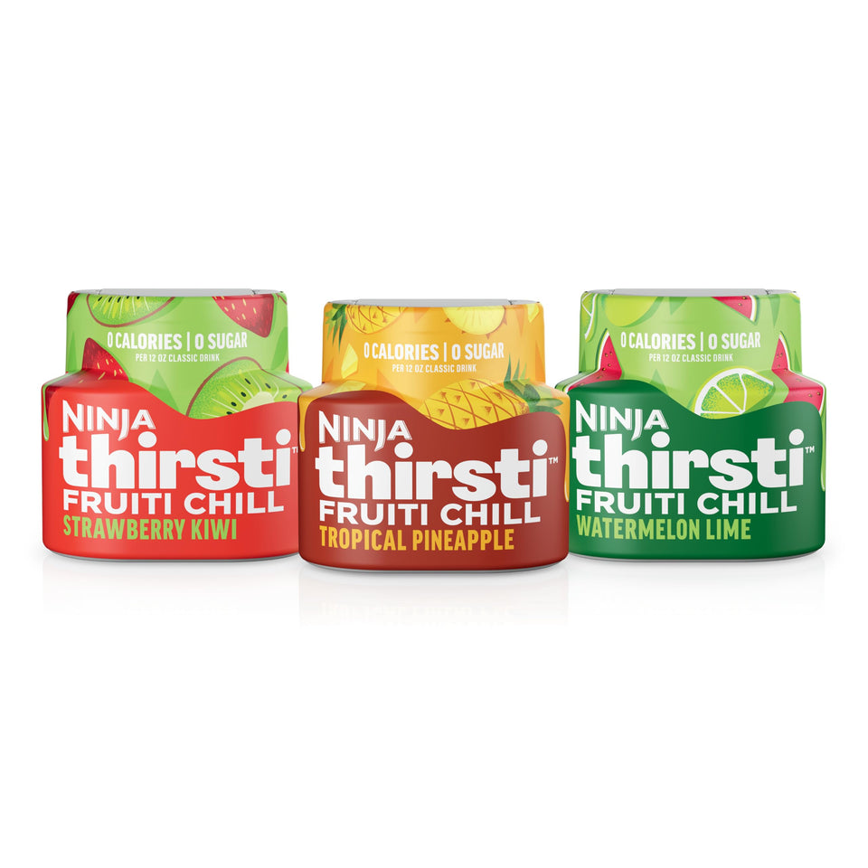 Ninja Thirsti FRUITI CHILL Water Drops Watermelon Lime pour into glass for zero-sugar refreshment.