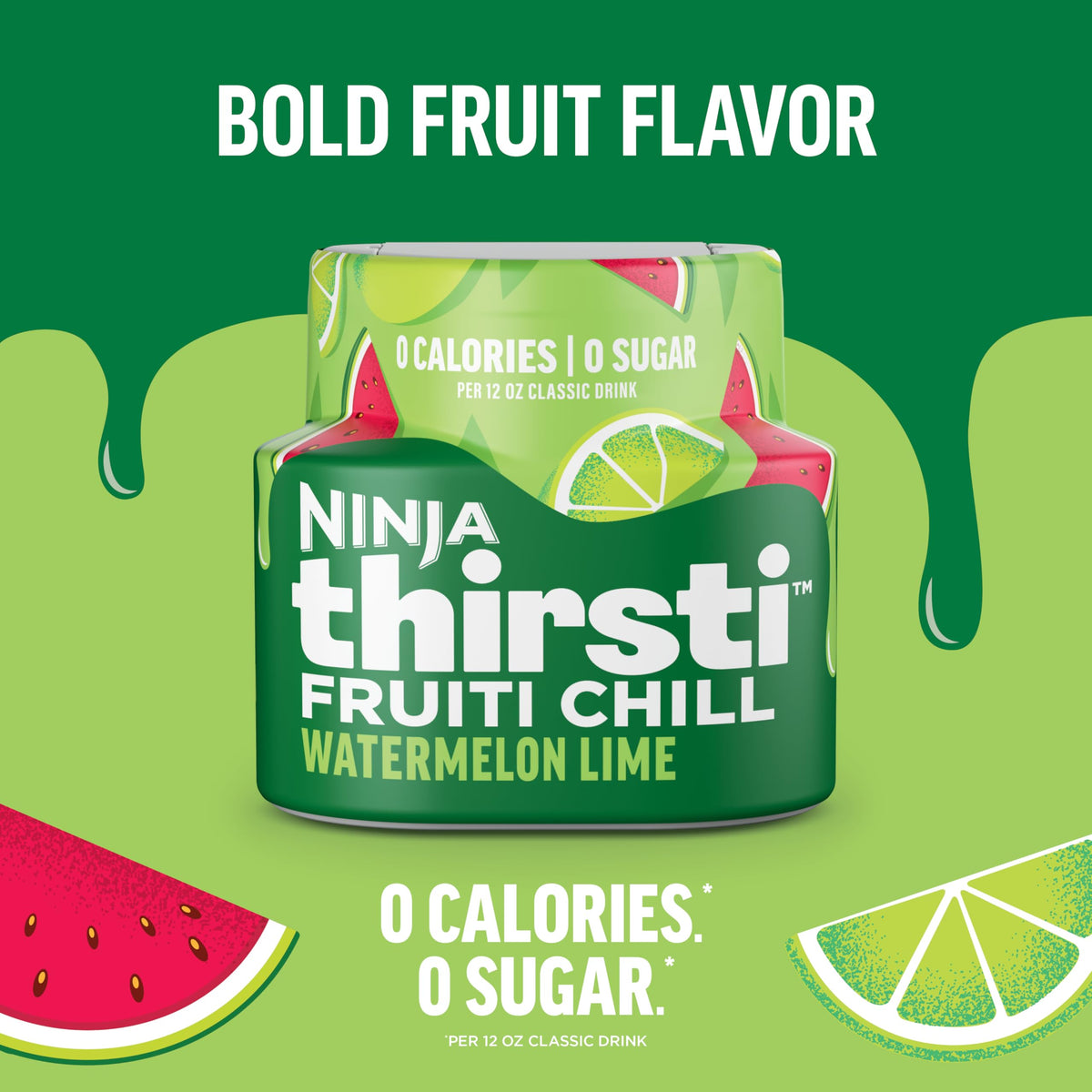 Ninja Thirsti Fruit Chill Watermelon Lime drops close-up showing vibrant flavor.