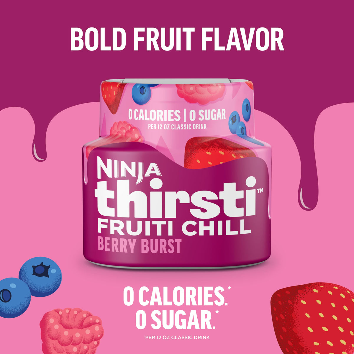 Ninja Thirsti Frutti Chill Berry Punch pour demonstrates sparkling or still versatility.