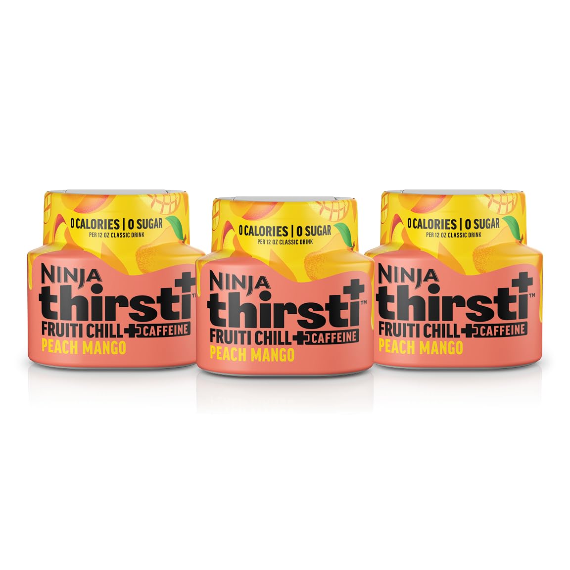 Ninja Thirsti Frutti Chill Peach Mango drop pour showing bold caffeine flavor.