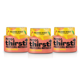 Ninja Thirsti Frutti Chill Peach Mango drop pour showing bold caffeine flavor.