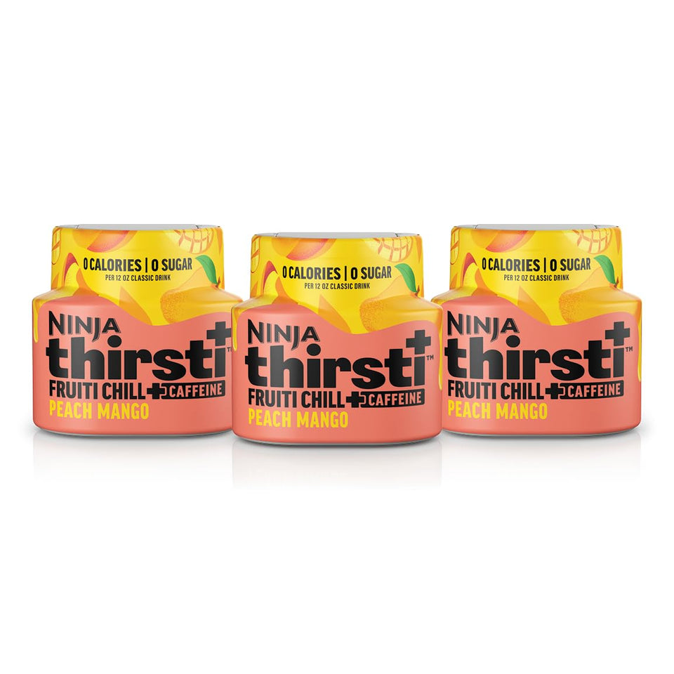 Ninja Thirsti Frutti Chill Peach Mango drop pour showing bold caffeine flavor.