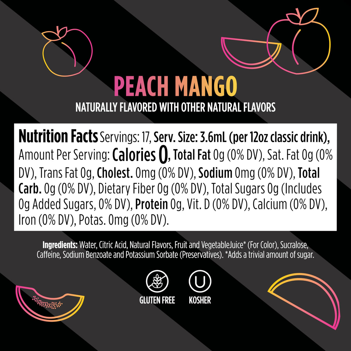 Ninja Thirsti Frutti Chill Peach Mango glass with ice shows sparkling option.