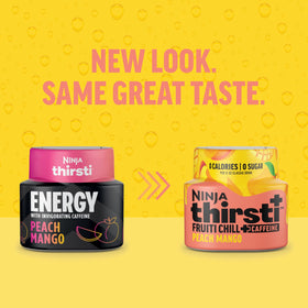 Ninja Thirsti Frutti Chill Peach Mango poured into a glass with bubbles.