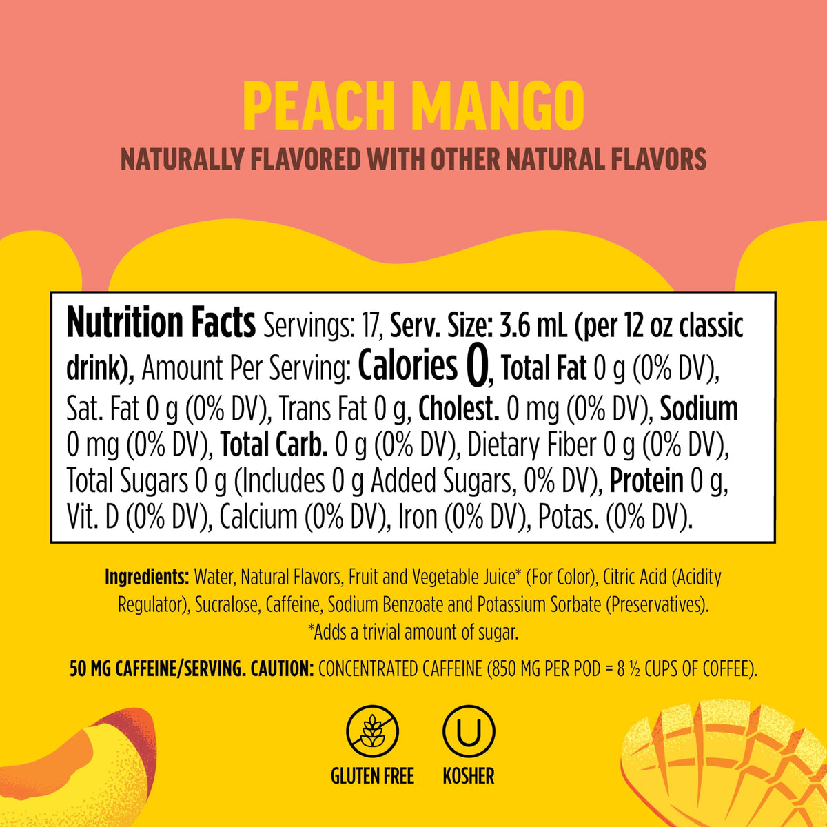 Ninja Thirsti Frutti Chill Peach Mango 3-pack display with flavor icons.