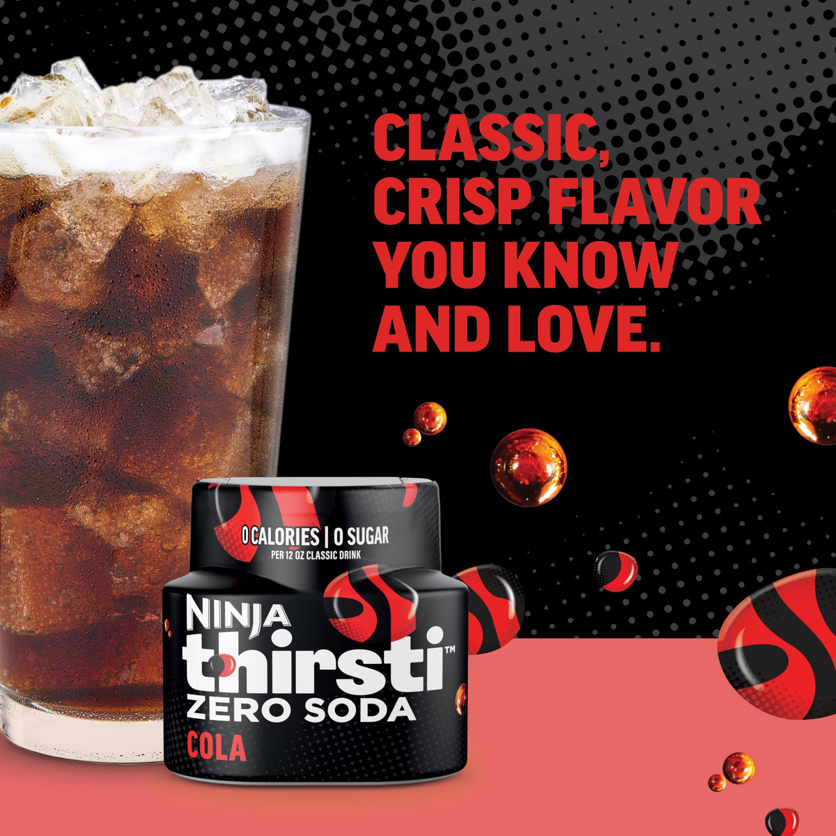 Ninja Thirsti glass with a soda-inspired drink, refreshing.