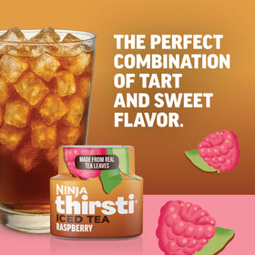 Ninja Thirsti ICED TEA Raspberry glass with sparkling water, bold flavor