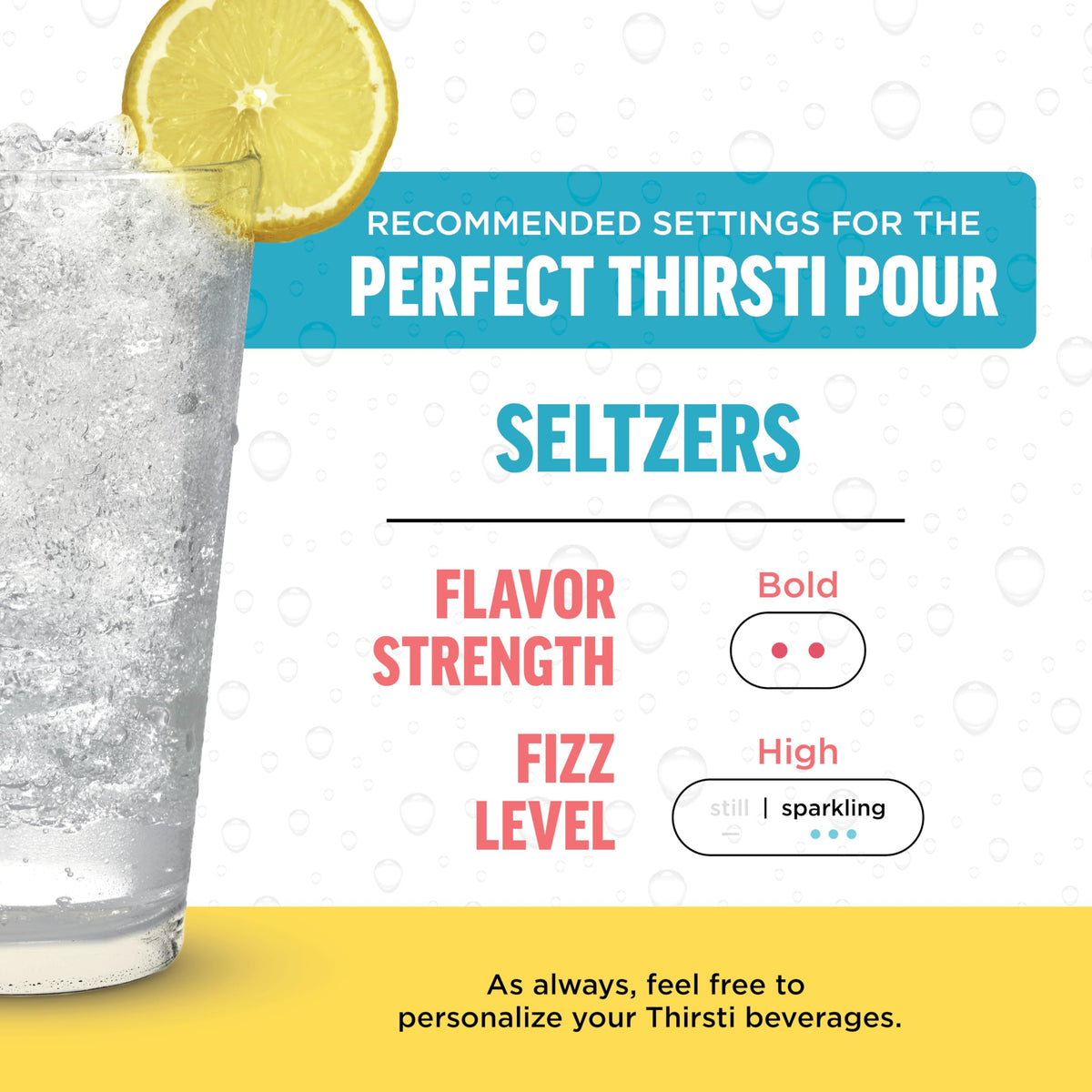 Ninja Thirsti Seltzer Lemon ingredient info highlights zero sugar and flavor hint.