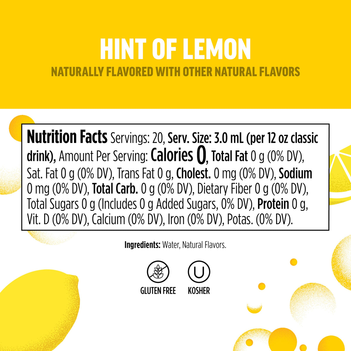 Ninja Thirsti Seltzer Lemon label closeup communicates ingredients and zero calories.