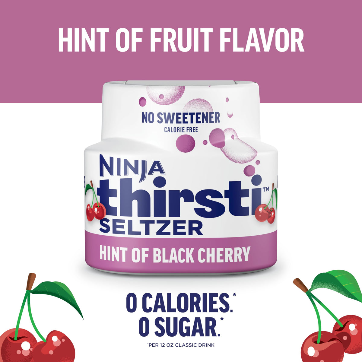 Ninja Thirsti Splash Black Cherry packet shows unsweetened fruit essence