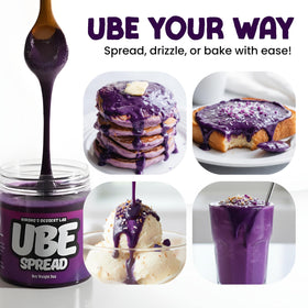 Ninong's Dessert Lab Ube Spread ice cream topping, enhances creaminess and color.