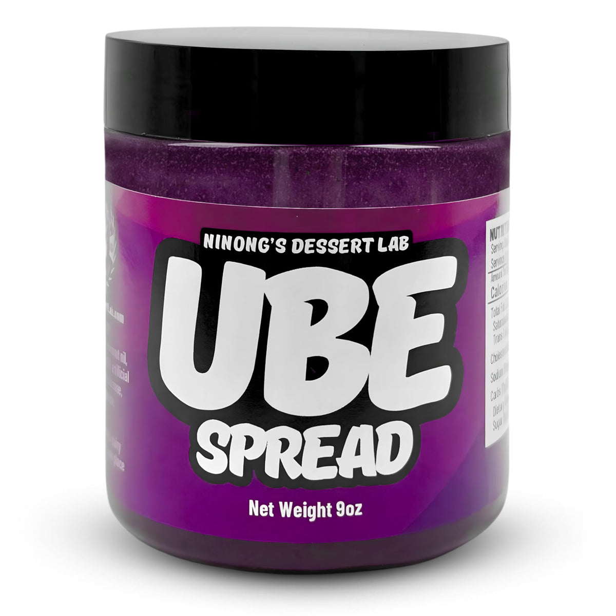 Ninong's Dessert Lab Ube Spread jar closeup, smooth texture, ideal for spreading on toast.